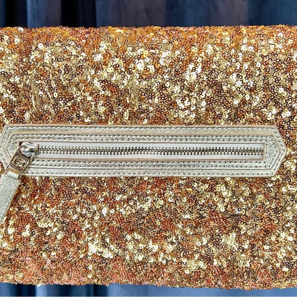 Halston Heritage sequined gold fold over clutch - Picture 2 of 7
